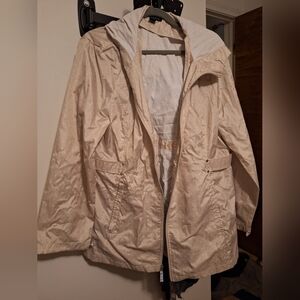 Jones New York Beige Polka Dot Hooded Rain Jacket